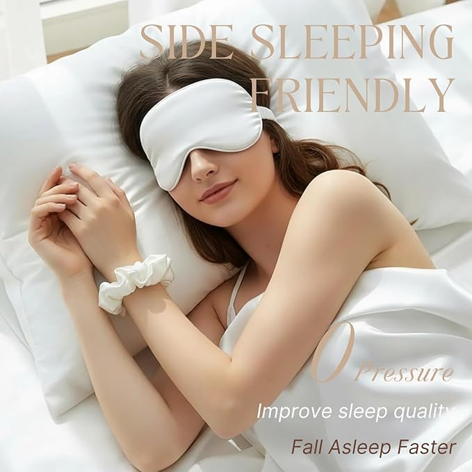 Silk Satin Sleeping Eye Mask, White Sleep Eye Night Blindfold for Women and Men, Soft Breathable Blackout Eyeshade Eye Cover for Travel, Wedding Bridesmaid Gift - Bloomnest