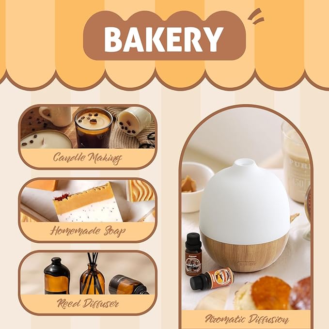 Bakery Fragrance Oils Set, ARVIDSSON Bakery Dessert Essential Oils for Candle Making, Pumpkin Pie, Snickerdoodle, Gingerbread, Creamy Vanilla and More, Cozy Fall Essential Oils for Diffuser - Bloomnest