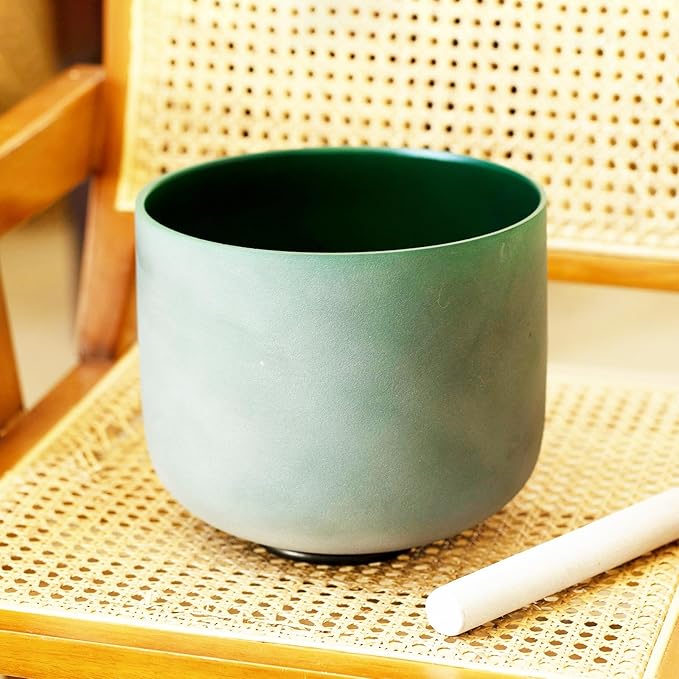 Hye-eun 8 Inch F Note Green Colored Quartz Crystal Singing Bowl 432hz Heart Chakra for Yoga Sound Healing Meditation with Carrying Case and Mallet - Bloomnest