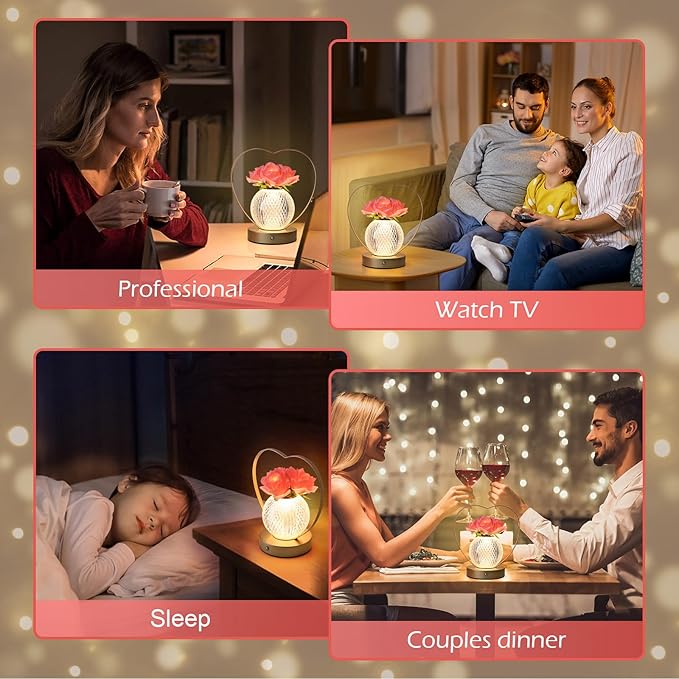 Roses Flower Touch Lamp,Rechargeable Cordless 3-Color Dimmable Small Night Light for Festival,Living Room,Dining Room,Bedroom Home Decor Birthday Gifts for Women - Bloomnest
