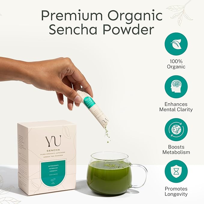 Yu Tea Organic Sencha Green Tea Powder, 100 Servings | Rich in Antioxidants, EGCG, & L-Theanine | Pure Japanese First Harvest Leaf | Low Caffeine & Unsweetened | Resealable Pouch, 2.65 oz - Bloomnest