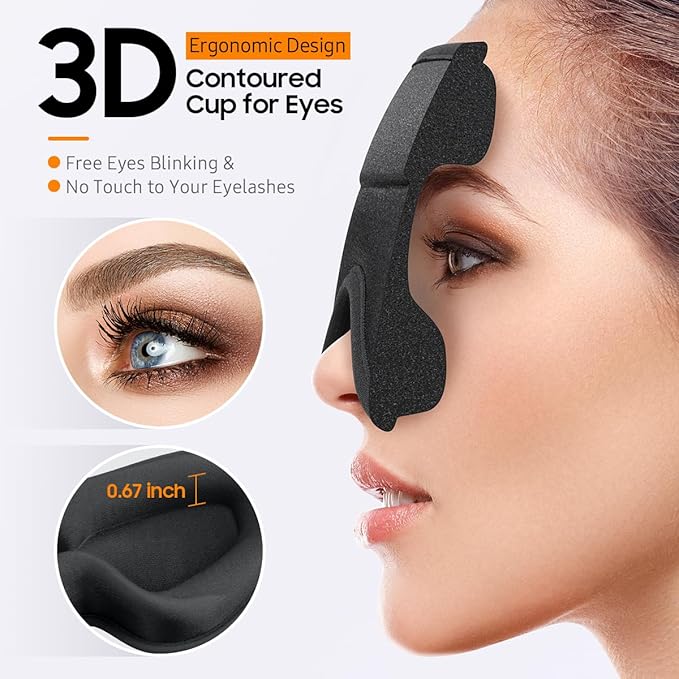 Sleep Mask, Premium Eye Mask for Sleeping, Total Blackout, Super Soft Comfort, Adjustable Fit, Upgraded 3D Ergonomic Designed Sleeping Mask for Home, Office, Travel, Meditation, Yoga, Black - Bloomnest