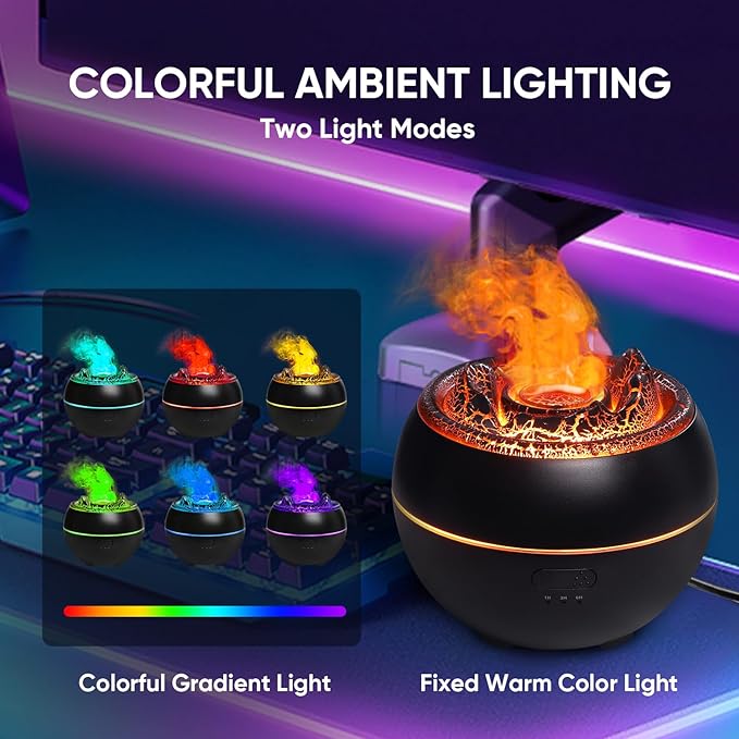 Essential Oil Diffuser, Volcano Fire Flame Aromatherapy Diffuser, 360ml Ultrasonic Cool Mist Humidifier, Scent Aroma Diffuser with 7 Colors Light, Timer & Auto Shut-Off for Home, Room (Black) - Bloomnest
