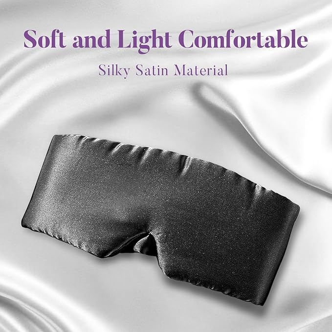 Satin Sleep Mask - Updated Design Light Blocking Eye Mask for Men and Women, Soft and Comfortable Night Sleeping Mask, Eye Cover for Travel/Sleeping (Black) - Bloomnest