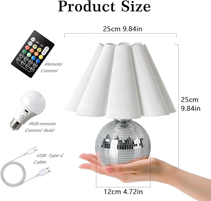 Rechargeable Crodless Small Funky Table Lamp, Battery Operated Remote Control Disco Mini Table Lamps for Bedroom Nightstand, Funky Small Table Lamp for Small Spaces for Kitchen Counter, Bookshelf - Bloomnest