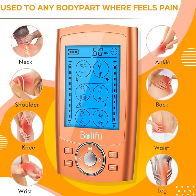 Belifu TENS Unit PMS Massager 24 Modes Muscle Stimulator, Electronic Tens Machine for Neck, Back, Arms & Chronic Pain Relief Belifu
