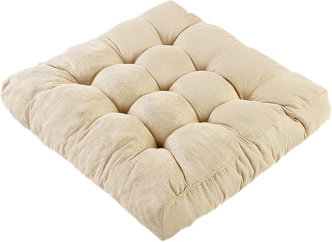 Meditation Floor Cushions, Thickened Floor Pillow for Adults, Large Square Pillows Seat Cushion for Tatami Living Room Yoga, Memory Sponge Block Added, 22x22 Inch, Beige