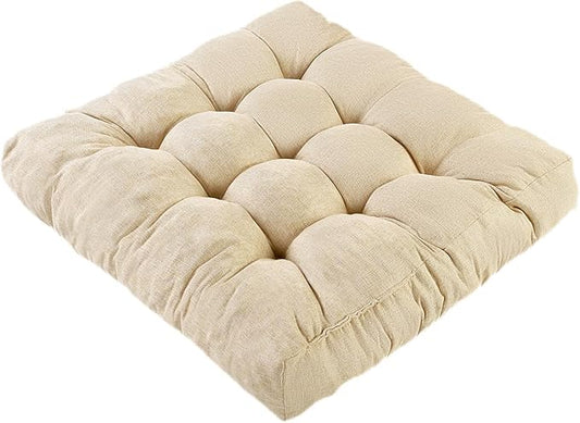 Meditation Floor Cushions, Thickened Floor Pillow for Adults, Large Square Pillows Seat Cushion for Tatami Living Room Yoga, Memory Sponge Block Added, 22x22 Inch, Beige