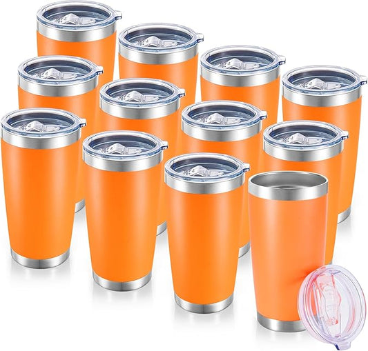 20 oz Tumblers Bulk Stainless Steel Tumbler with Lid Double Wall Vacuum Insulated Coffee Mug 20oz Powder Coated Cup for Hot and Cold Drinks, Orange, 12 pack - Bloomnest