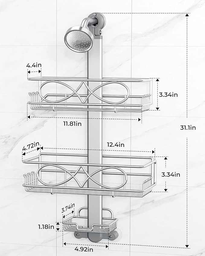 ODesign 2 Tier Stainless Steel Anodized Aluminum,Height-Adjustable Rustproof Shower Caddy Hanging Anti-Swing-Over The Shower Head Caddy-Bathroom Showe r Storage Organizer With Soap Box Holder- Sliver - Bloomnest