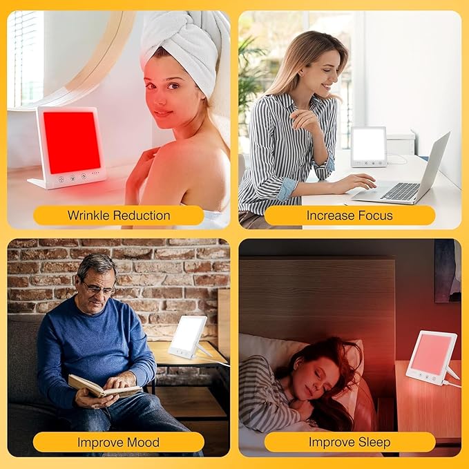 Sun Light Therapy Lamp with Red Light - 10000 Lux LED Sun Light Therapy Lamp for Face, Improving Mood, Energy, Sleep & Skin Care, with 4 Light Modes & 5 Brightness Levels, Timer, UV-Free Bloomnest