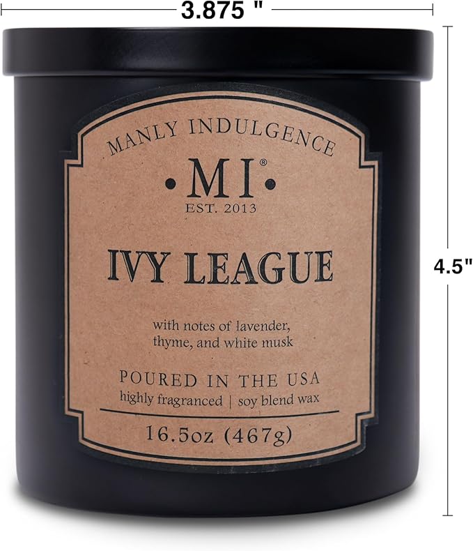 Manly Indulgence Ivy League Scented Candles for Men, 2 Wick, 16.5 oz, Premium Soy Blend Wax, 60H Burn, Candles for Home Scented - Made in The USA - Bloomnest