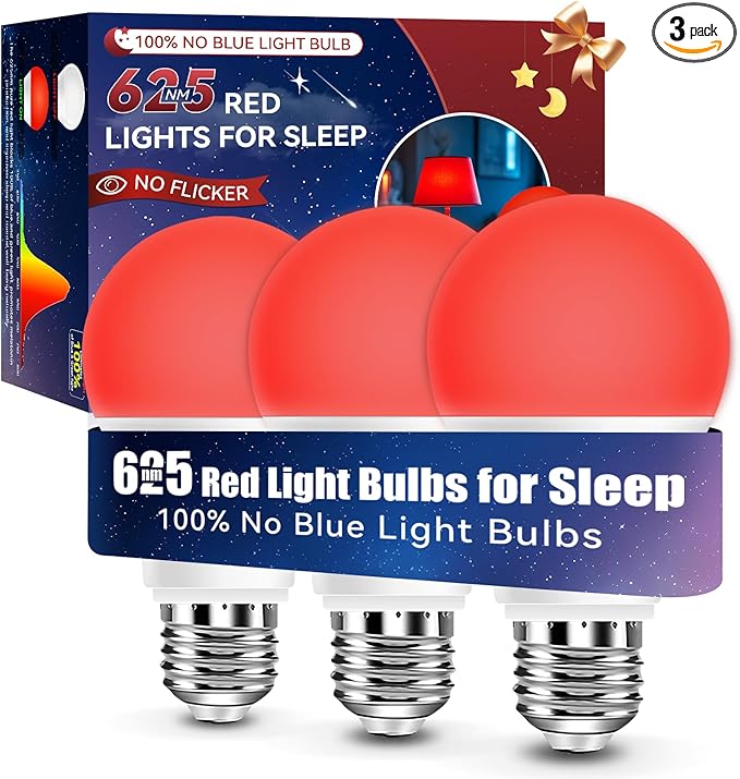 Neporal Red Light Bulbs for Sleep 9W, 100% Blue Light Blocking Red Night Light, 625nm Sleep Light for Melatonin Promoting, A19 60W Equivalent Dim Light Bulbs for Bedroom, Baby Nursery,3 Pack - Bloomnest
