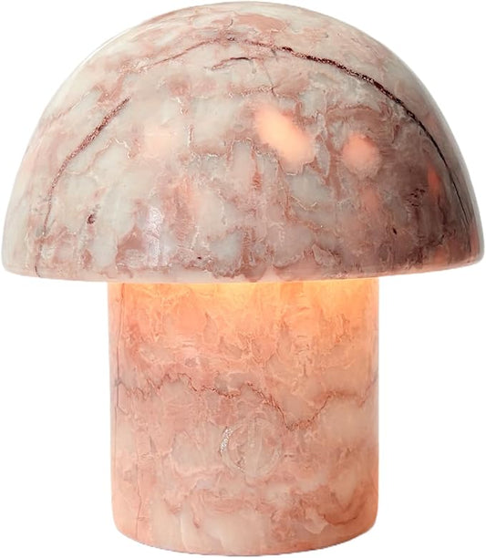 Marble Mushroom Table Lamp - Small Rechargeable USB-C Cordless Touch-Dimmable Night Light, Hand-Polished Natural Stone, 4.3"x4.7" - Bloomnest