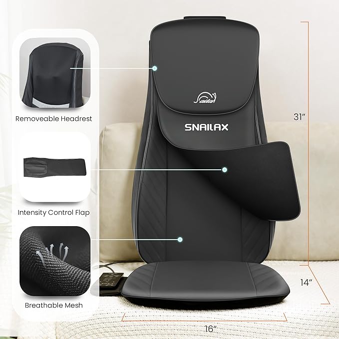 Snailax Upgraded Shiatsu Back Massager with Heat -Deep Kneading Massage Chair Pad with Adjustable Intensity,Full Body Massage Seat Cushion for Relaxation - Bloomnest