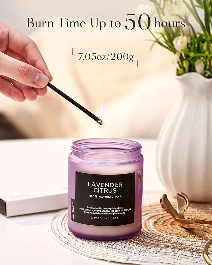 M&SENSE Lavender Citrus Scented Candle, Natural Soy Wax for Home Scented, Stress Relief 7.05oz 50H Burn Time Aromatherapy Candle Gift for Mom Friends Teacher & Spa Bath Yoga - Bloomnest