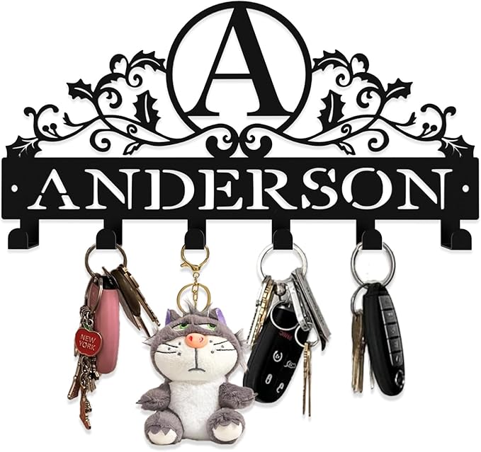 Personalized Metal Key Rack Hooks, Key Holder Wall Mounted Key Hooks, Name Background Letter Theme Wall Decoration Hooks, Key Hanger Organizer for Living Room, Entryway, Bathroom, Office Decor - Bloomnest