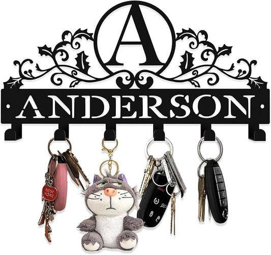 Personalized Metal Key Rack Hooks, Key Holder Wall Mounted Key Hooks, Name Background Letter Theme Wall Decoration Hooks, Key Hanger Organizer for Living Room, Entryway, Bathroom, Office Decor - Bloomnest