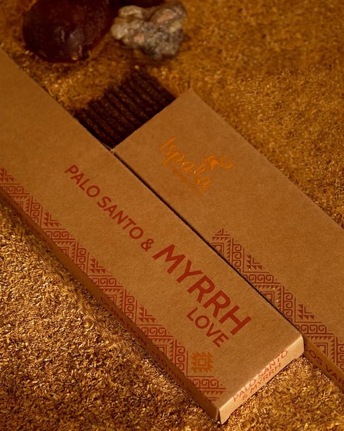 ISPALLA Incense Sticks Palo Santo Myrrh Pack of 10 - for Love and Inspiration, Handmade in Peru / 100% Natural & Vegan Bloomnest