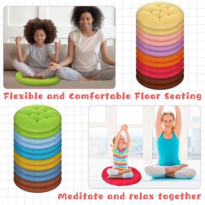 Tinideya 24 Pcs Round Floor Cushions Floor Pillows Meditation Seat Pillows Flexible Seating for Adults Kids, Chair Cushions for Classroom, Nursery, Living Room, Yoga(Medium 15.7 Inch,Colorful) - Bloomnest