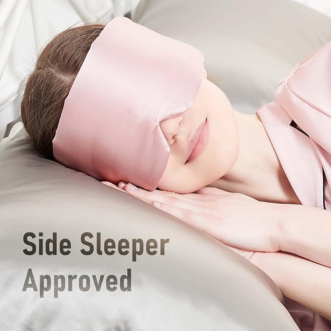 Silk Sleeping Mask Large Wrap-Around Blindfold with Adjustable Velcro Soft Blackout Eye Mask Women (Pink)