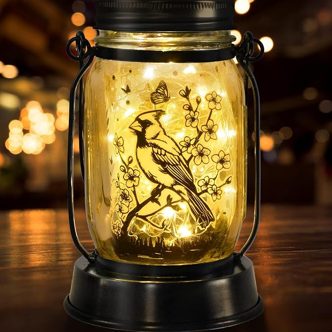 kyoryuger Cardinal Gifts for Women/Men Cardinal Solar Lanterns Mom Grandma Birthday Present Lantern Memorial Lights Solar Garden Decoration Outside for Yard, Patio,Backyard,Porch Torches - Bloomnest