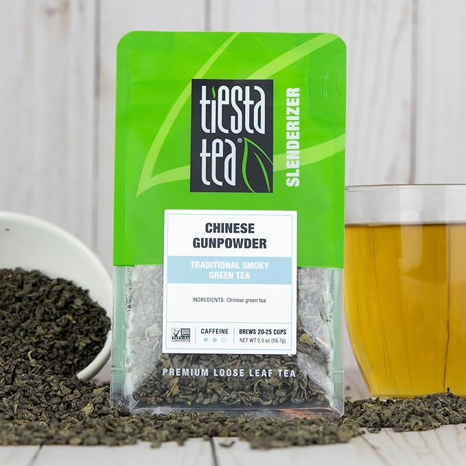Tiesta Tea - Chinese Gunpowder, Loose Leaf, Traditional Smoky Green Tea, Premium Aromatic Blend, Medium Caffeinated Green, Make Hot or Iced Brews Up to 25 Cups, 2 Ounce Resealable Pouch - Bloomnest
