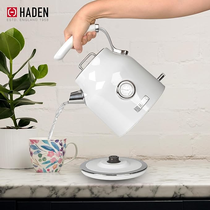 Haden Dorset 1.7 Liter Stainless Steel Electric Kettle, Hot Water Kettle with 360-Degree Base and Auto Shutoff, Ivory & Chrome - Bloomnest
