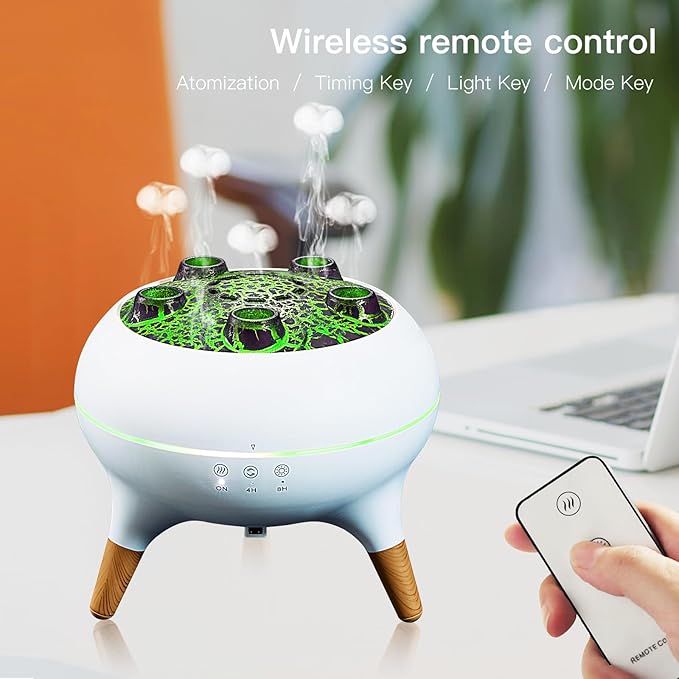 Essential Oil Diffuser 250ML,Jellyfish Diffuser Air Humidifiers Sound Pickup Ultrasonic Aromatherapy Diffuser Remote Control 7 Color Lights for Home Bedroom Office Hotel(White) - Bloomnest