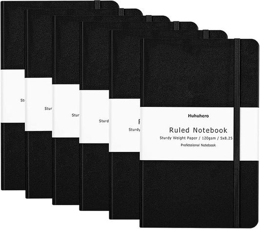 Huhuhero Notebooks Journal, Ruled Notebook, Premium Thick Paper Lined Journal, Black Hardcover Notebook for Office Home School Business Writing Note Taking Journaling, 5"×8.25" (6, Black) - Bloomnest