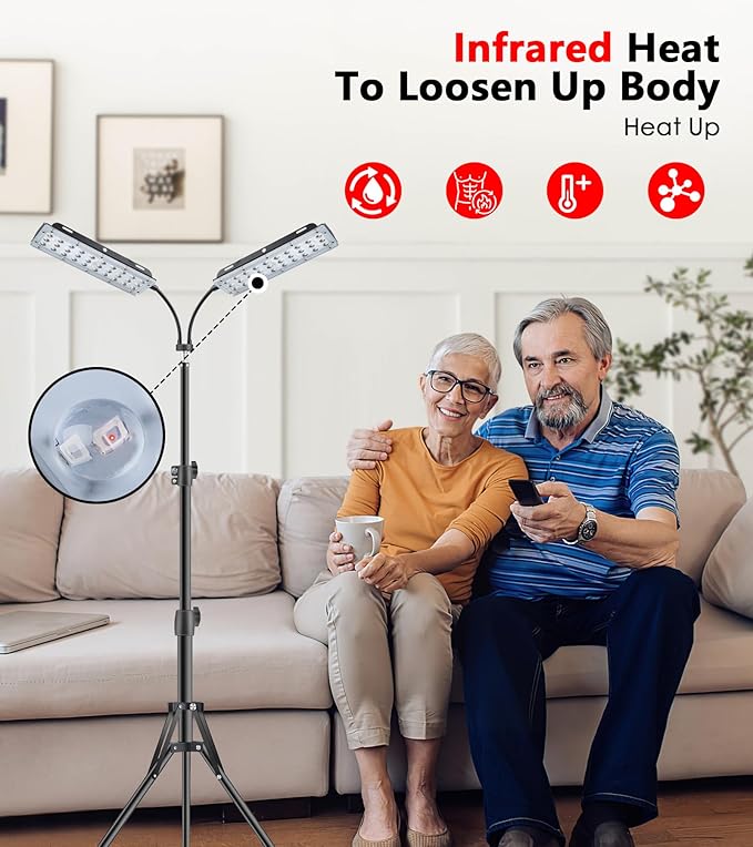 Red Light Therapy for Face Body, Astarexin Dual-Headed Infrared Light Therapy Lamp with Stand - 660nm Redlight and 850nm Near Infrared Light Therapy Device for Fully Body Pain Relief Astarexin