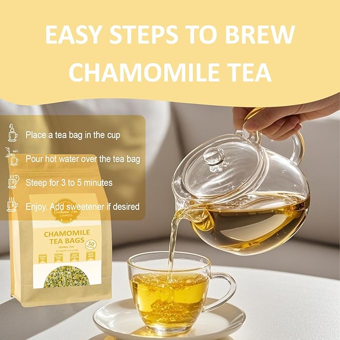 Ovikaso Tea, Chamomile Tea Bags, 50 Pyramid Tea Bags, 1.5g/bag, 100% Natural, Herbal Tea for Relaxation, Direct from Source, Non-GMO, No Caffeine - Bloomnest