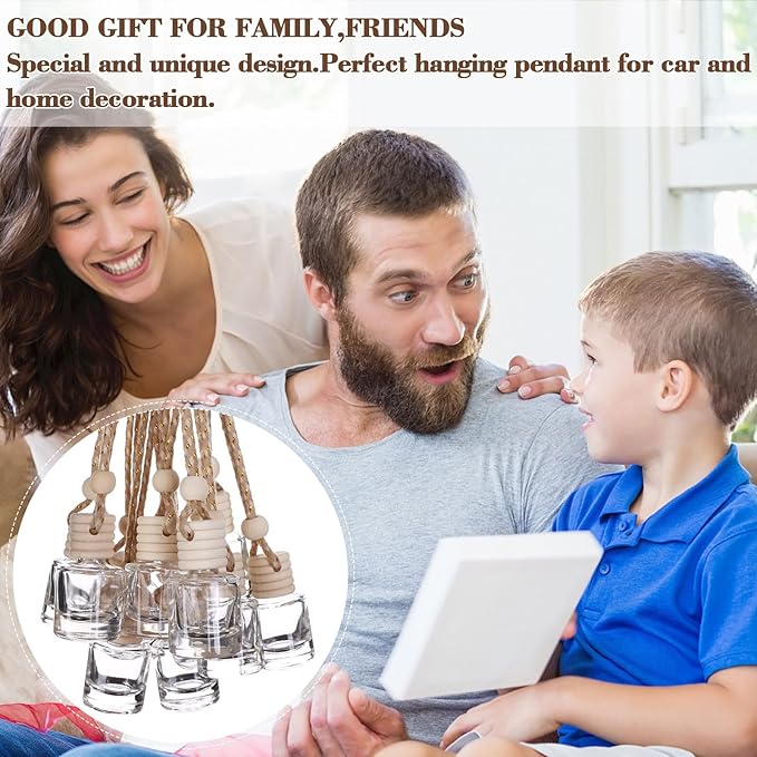 50Pcs Hanging Car Air Freshener Diffuser with Wooden Caps 8ML Empty Clear Car Diffuser Bottles Hanging Glass Essential Diffuser Oil Fragrance Perfume Pendant Glass Vial,Cylindrical - Bloomnest