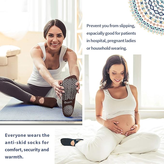Ozaiic Pilates Socks for Women Non Slip Grip, Yoga Socks with Grippers for Barre, Hospital, Ballet, Dance, Barefoot Workout - Bloomnest