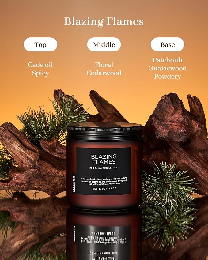 M&SENSE Blazing Flame Warm Winter Scented Candles, 11.6oz 70 Hours Long Lasting Candle for Home Decor Housewarming Gift, 2 Cotton Wick Natural Soy Wax Candle for Thanksgiving Chritsmas Holiday - Bloomnest