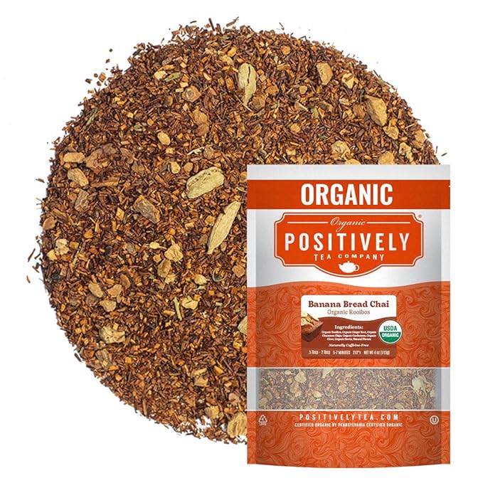 Organic Positively Tea Company, Banana Bread Chai Rooibos Tea, Loose Leaf, 4 Ounce - Bloomnest