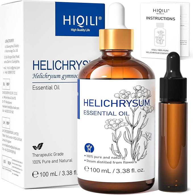 HIQILI Helichrysum Essential Oil for Skin Nourish, Undiluted & Natural, Relieve Fatigue in Body Massage, Reduce Fine Line and Wrinkle, Aromatherapy Diffuser, DIY Floral Scented Gift -100ML - Bloomnest