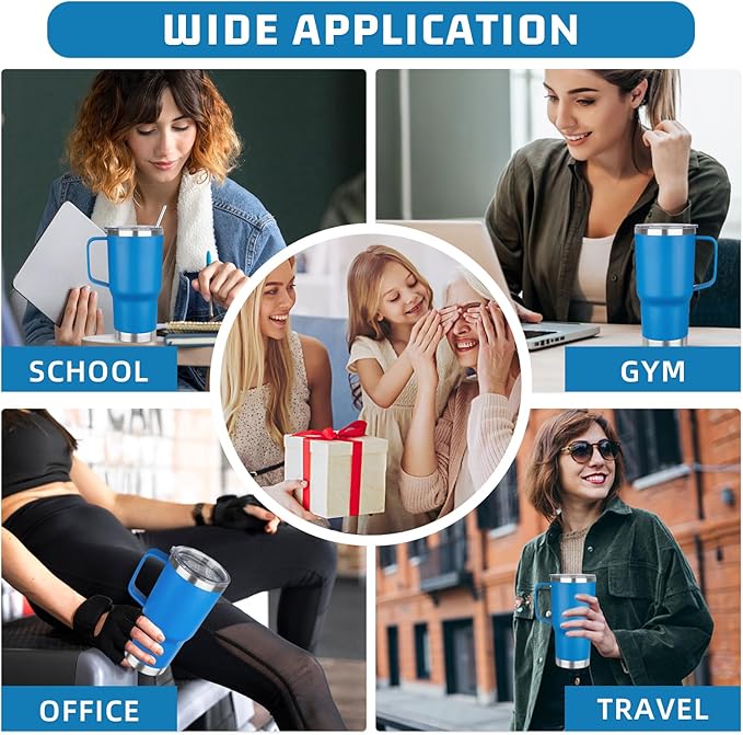 20 oz Tumbler with Handle Stainless Steel Insulated Coffee Mug Tumbler with Lid and Straw Double Wall Vacuum Insulated Coffee Mug Leak Proof Travel Mug Tumbler for Hot and Cold Drink (Sea Blue,1pack) - Bloomnest