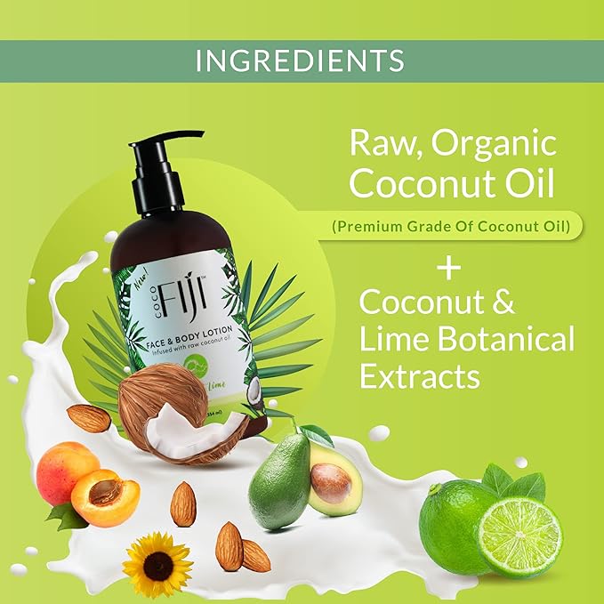 Coco Fiji Face & Body Lotion Infused With Coconut Oil | Lotion for Dry Skin | Moisturizer Face Cream & Massage Lotion for Women & Men |Coconut Lime 12 oz, Pack of 1 - Bloomnest