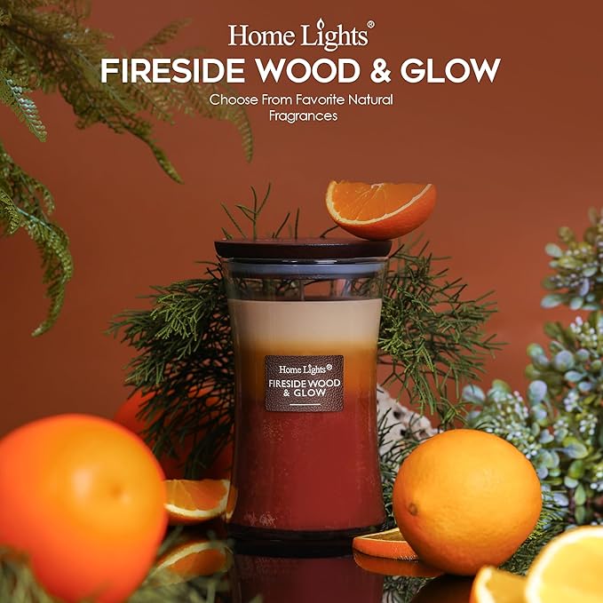 HomeLights 3-Layer Candles for Home Scented, 21.52 OZ Natural Soy Wax Scented Candles Burns Up to 100 Hours, Large Jar, Fireside Wood & Glow - Bloomnest