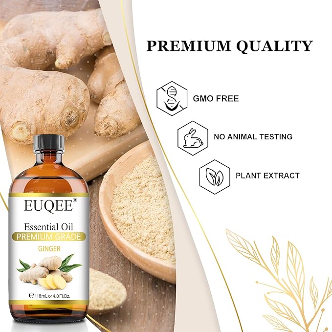 EUQEE Ginger Essential Oil 118mL Pure Ginger Oil, Large Bottle Premium Essential Oil with Glass Dropper for Diffuser, Candle Making, DIY Soap - 4fl. oz - Bloomnest