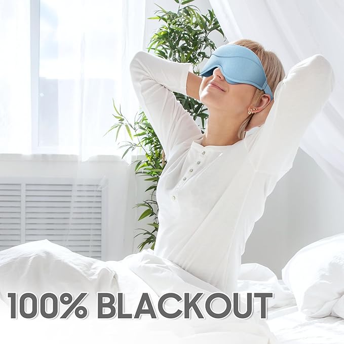 Sleep Mask - Total Blackout 3D Sleeping Mask, Super Lightweight & Silky Soft Eye Mask for Sleeping, Fully Adjustable Fit for Home, Office, Traveling, Meditation, Yoga, Light Blue - Bloomnest