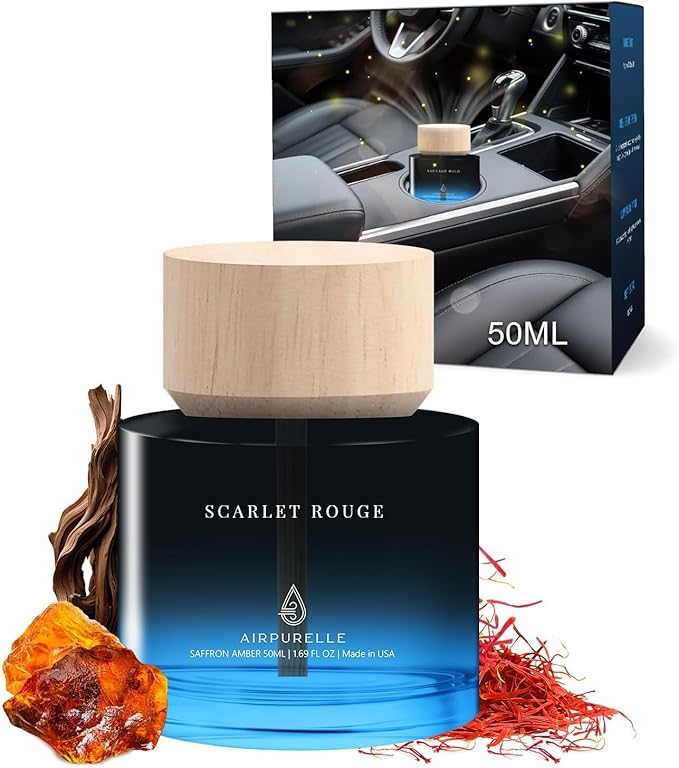 Car Air Freshener 50ML (1.7 FL OZ) Car Air Fresheners Perfume - Saffron Amber Fragrance Oil Air Diffuser for Car, 180+ days Long Lasting Fragrance, Car Air Freshner Wooden Cup Design, Made in USA - Bloomnest