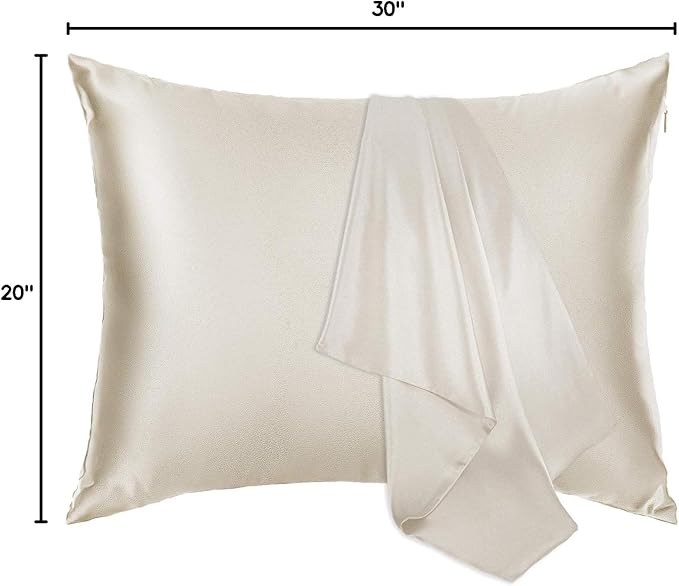 100% Mulberry Silk Pillowcase for Hair and Skin, 22 Momme Natural Silk Pillow Case with Zipper, Both Sided Pure Silk Pillow Cover for Women Mom Men (Beige, Queen 20''×30'') - Bloomnest