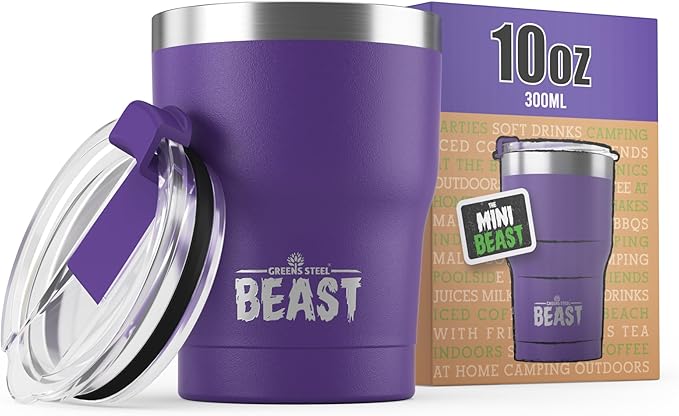 Beast 10 oz Tumbler Stainless Steel Vacuum Insulated Coffee Ice Cup Double Wall Travel Flask (Purple) - Bloomnest