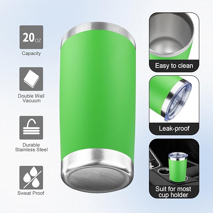 20oz Tumbler with Lid and Straw Double Wall Powder Coated Vacuum Insulated Coffee Tumbler Stainless Steel Insulated Travel Coffee Mug Spill-Proof Thermal Cup for Hot and Cold Beverage,Avocado Green - Bloomnest