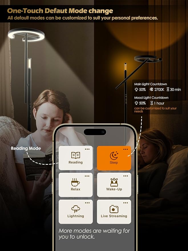 Happy Light Therapy Lamp, 10000 Lux UV-Free Full Spectrum Sunlight Floor Lamp with Remote & App Control, Adjustable Brightness & Color Temps 2700-6500K, 2 in 1 LED Sun lamp for Living Room Home Office - Bloomnest