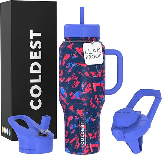 Coldest Tumbler with Handle and Straw - 100% Leak Proof Insulated Tumbler with Lid and Straw (3 Lids) - Stainless Steel Tumblers for Women & Men - Cup Holder Friendly Base, 36 oz (Trailblazer) - Bloomnest