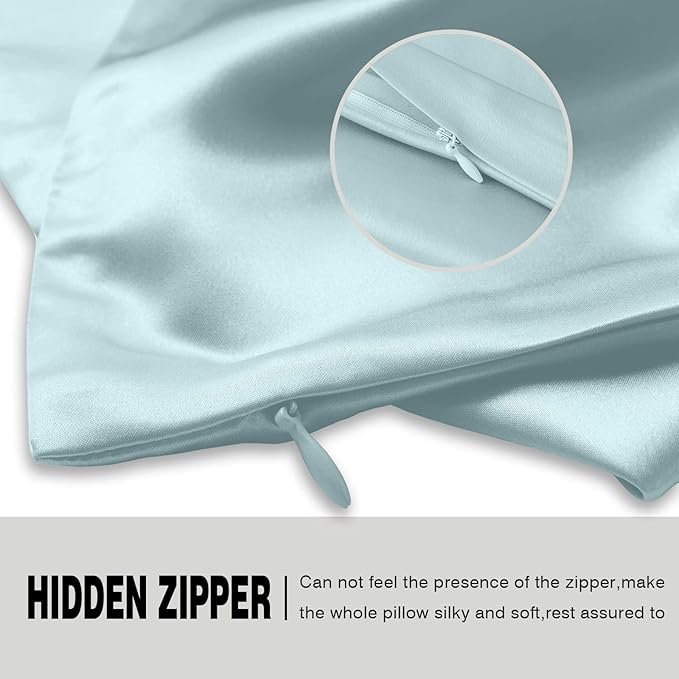 Mulberry Silk Pillowcase for Hair and Skin Queen Size 20"X 30" Pillow Case with Hidden Zipper Soft Breathable Smooth Cooling Silk Pillow Covers for Sleeping (Haze Blue,Queen,1Pcs) - Bloomnest
