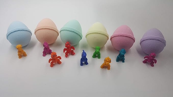 SPA PURE LITTLE DINOS BOMBS: 6 EGG-SHAPED bath bombs for kids with surprise LITTLE DINOS inside, USA Made, Handmade, Natural Bath Bombs, Birthday Gift idea for Kids, Spa Parties - Bloomnest